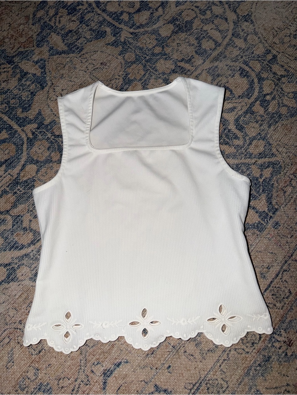 Women’s White Eyelet Trim Ribbed Tank Top